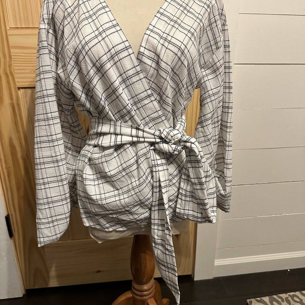 Plaid Wrap Blouse